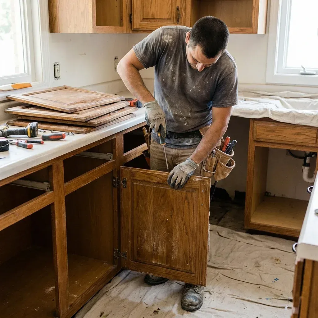 Cabinet refacing refinishing installation in Fremont, CA